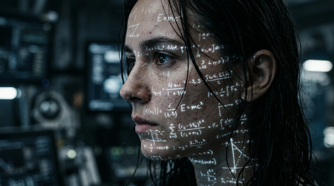 AI-generated image: futuristic portrait, scientific projection, cyberpunk aesthetic, dramatic lighting, closeup